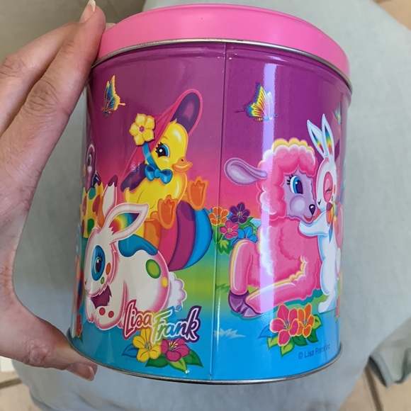 Lisa Frank collectible easter Colorful Cat Bunny chick lamb butterfly oval Tin - Picture 4 of 8